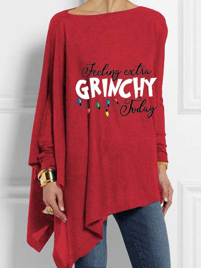 Women's Christmas Grinch Feeling Extra Grinchy Today Lights Print Irregular Top