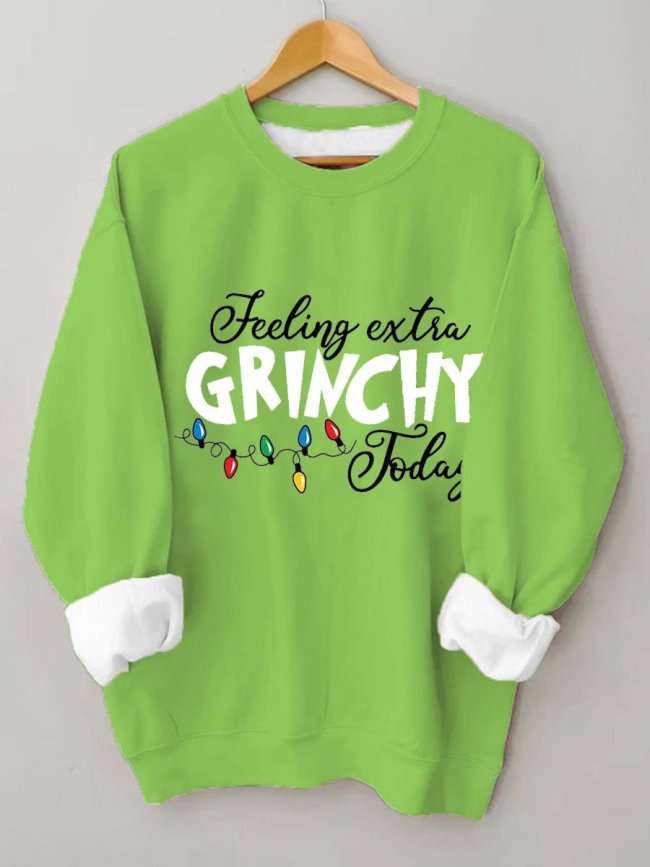Women's Christmas Green Monster Feeling Extra Today Lights Print Sweatshirt