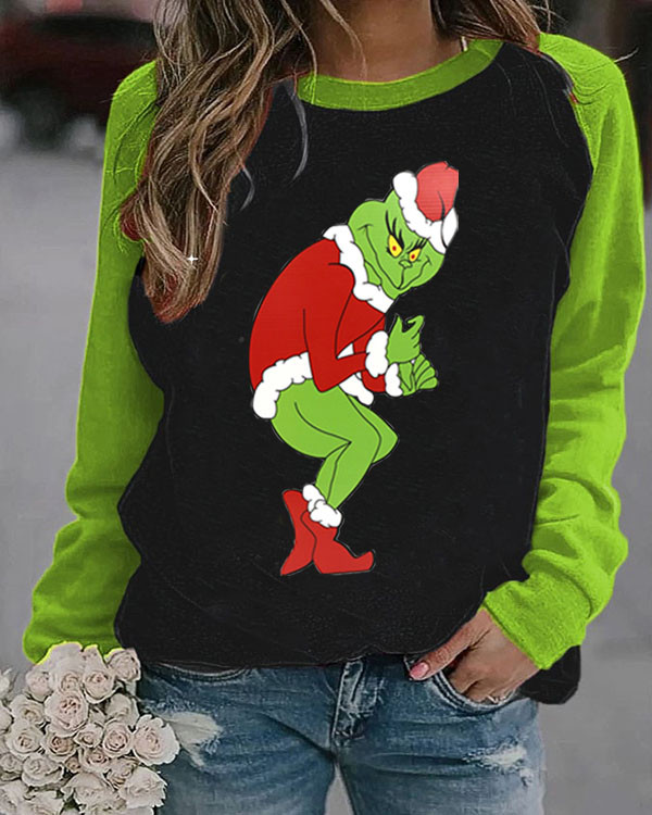 Christmas Grinch Long Sleeve Panelled Top