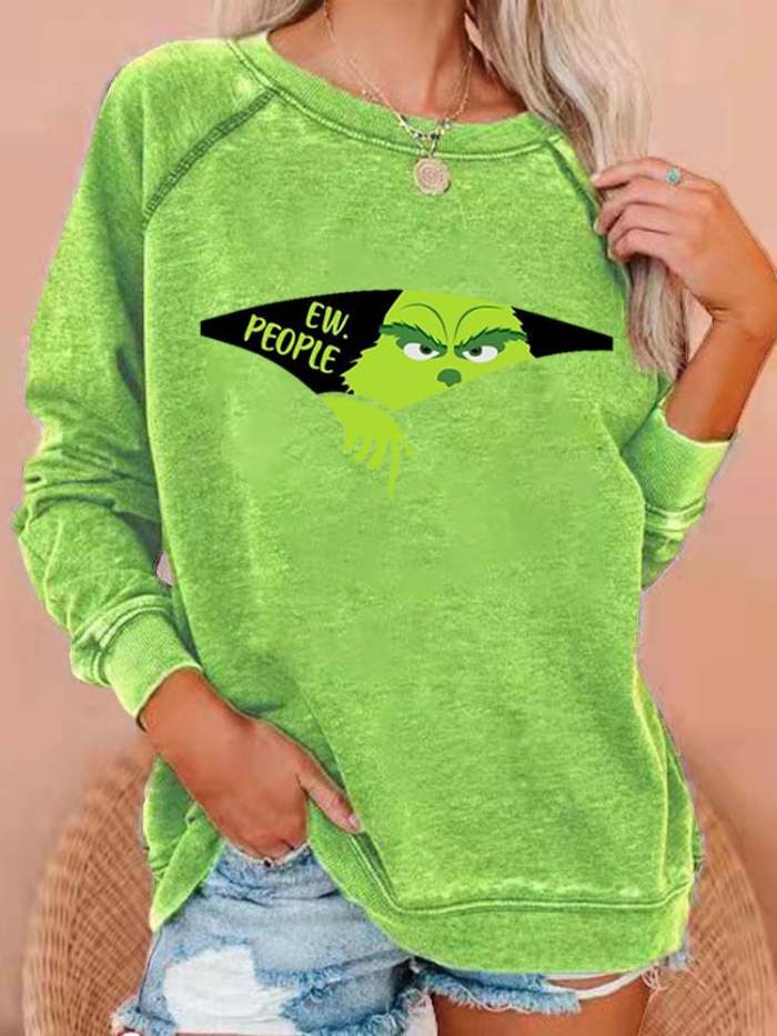 Women's EW People Christmas Print Casual Crewneck Sweatshirt