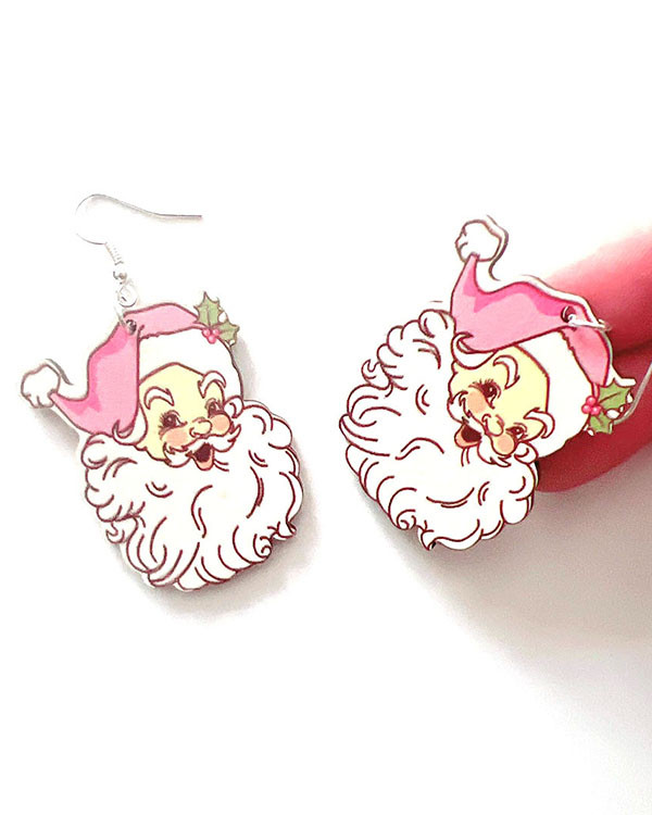 Pink Christmas Santa Earrings