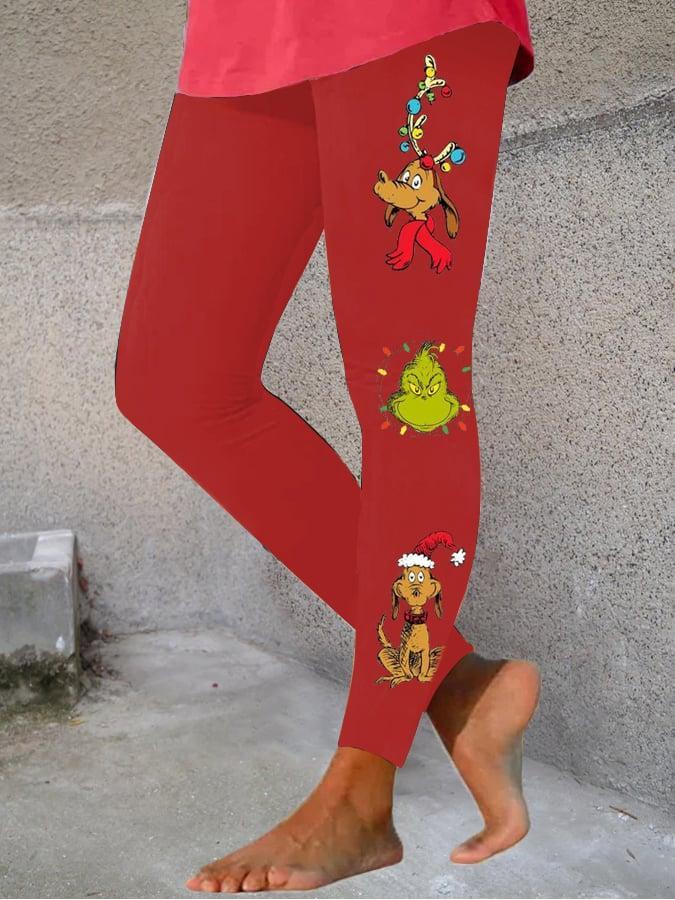 Women's Merry Christmas Grinch Print Leggings-2