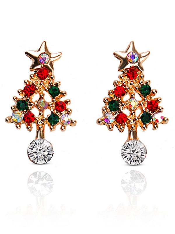 Diamond Christmas Tree Stud Earrings