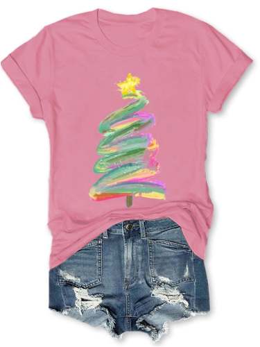 🔥Oil Painting Christmas Tree Print Casual T-Shirt