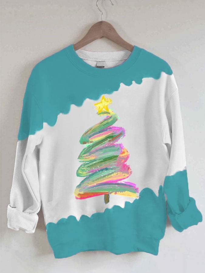 Women's Oil Painting Christmas Tree Sweatshirt