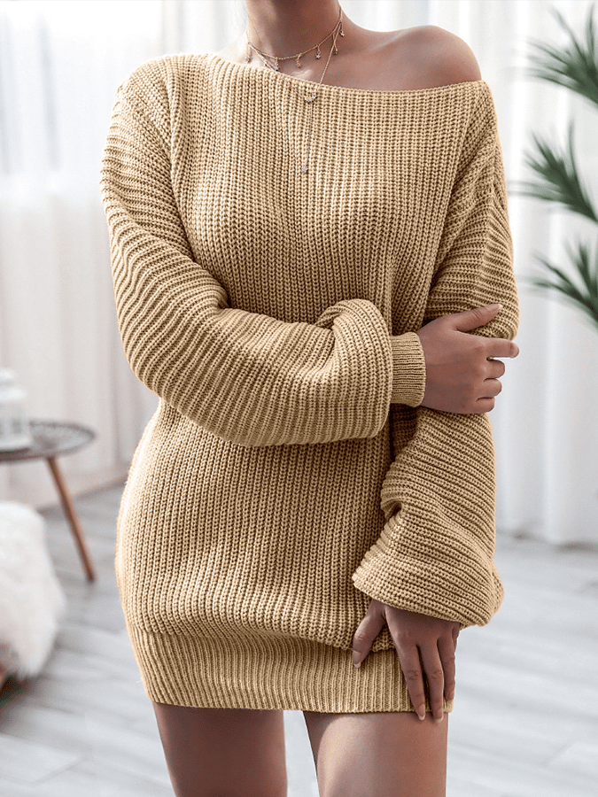 Women's Christmas word neck casual loose knitted sweater dress