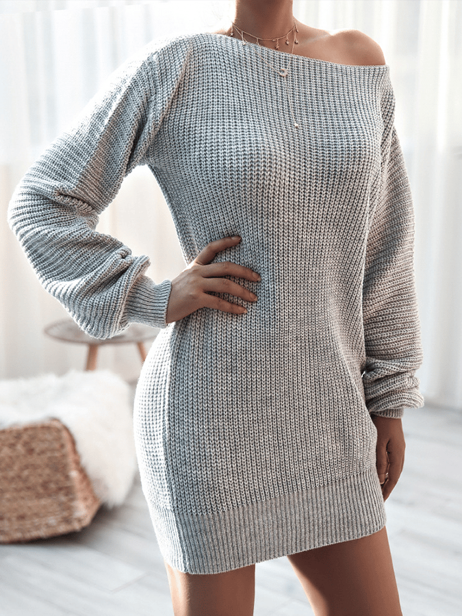 Women's Christmas word neck casual loose knitted sweater dress