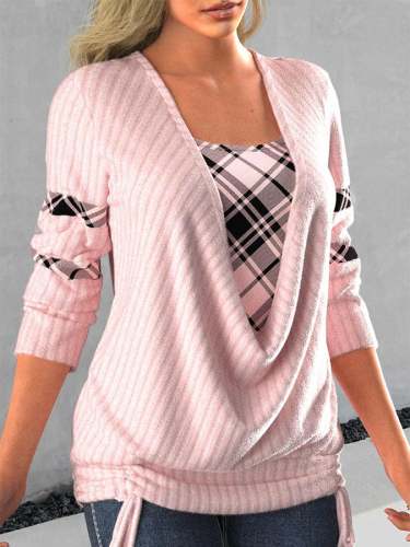 Tie Side Light Pink Fake Two-Piece Sweatshirt