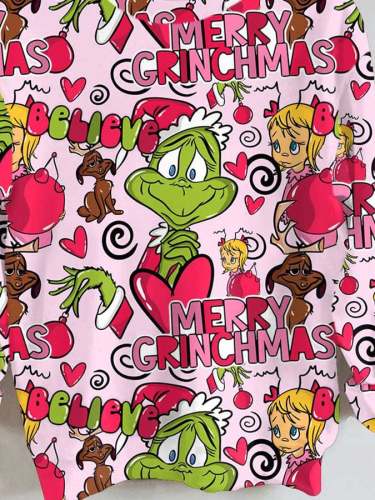 Pink Grinch Merry Christmas Print Sweatshirt