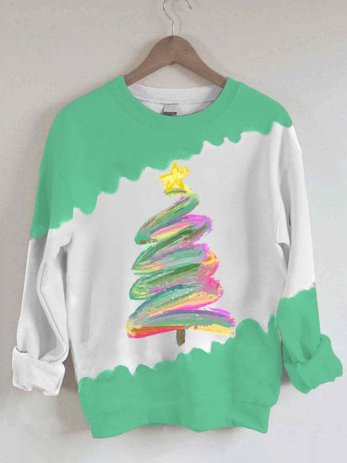 Women's Oil Painting Christmas Tree Sweatshirt