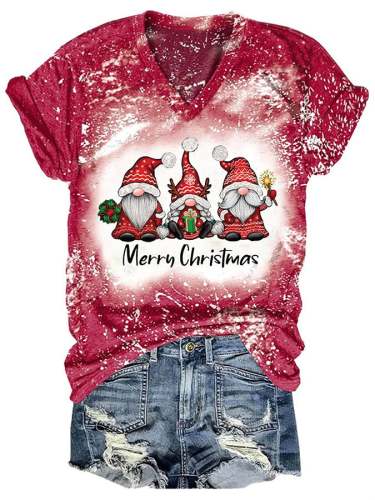 Merry Christmas Gnomes Print Casual T-shirt