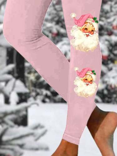 Christmas Retro Pink Santa Print Leggings