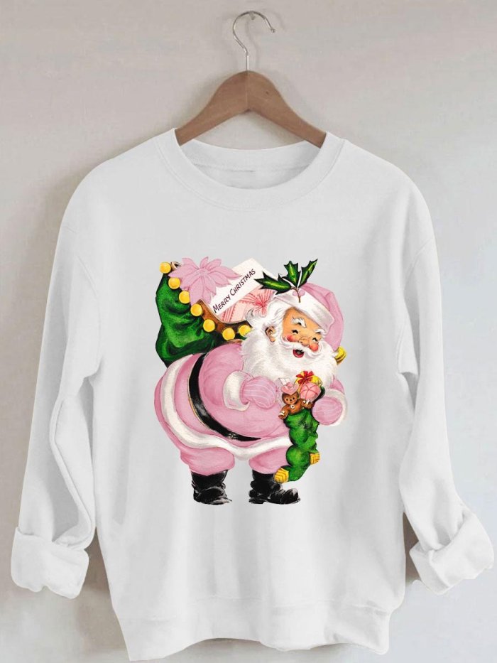 🔥Merry Christmas Santa Print Long Sleeve Sweatshirt