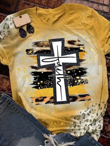 Women's FAITH Cross Leopard Print T-Shirt