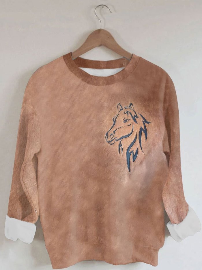 Women's Western Horse Print Casual Sweatshirt