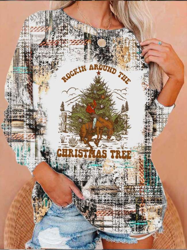 Women's Western and Christmas Combine  ROCKIN AROUND THE CHRISTMAS TREE  Print Sweatshirt