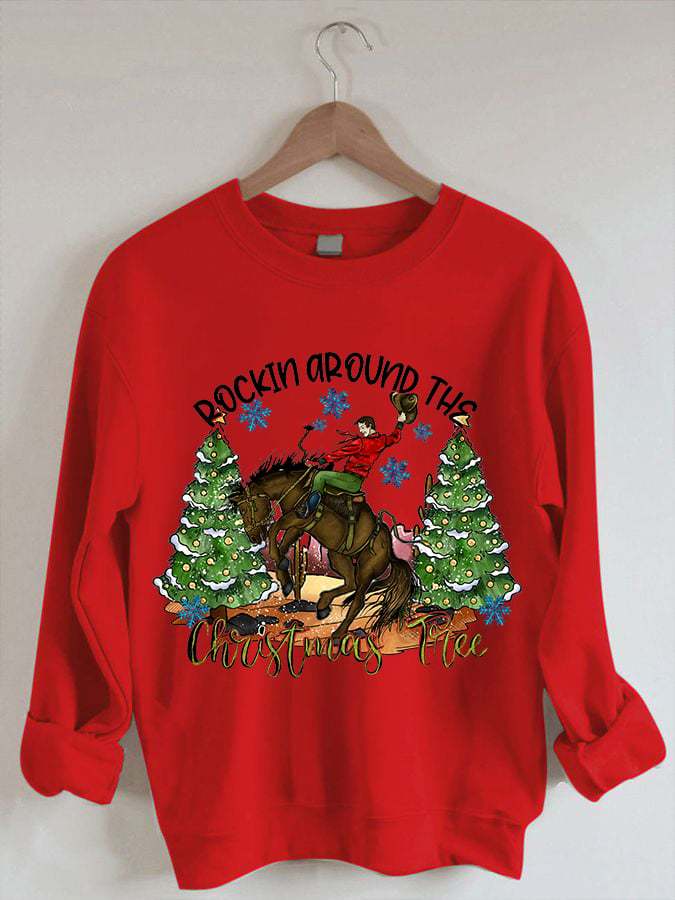 Women's Western and Christmas Combine  ROCKIN AROUND THE CHRISTMAS TREE  Print Sweatshirt
