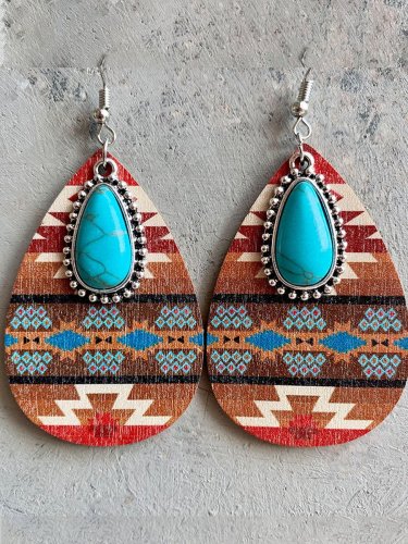 Western Denim Turquoise Ethnic Alloy Earrings