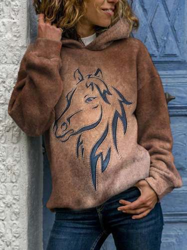 Women's Western Horse Print Casual Hoodie