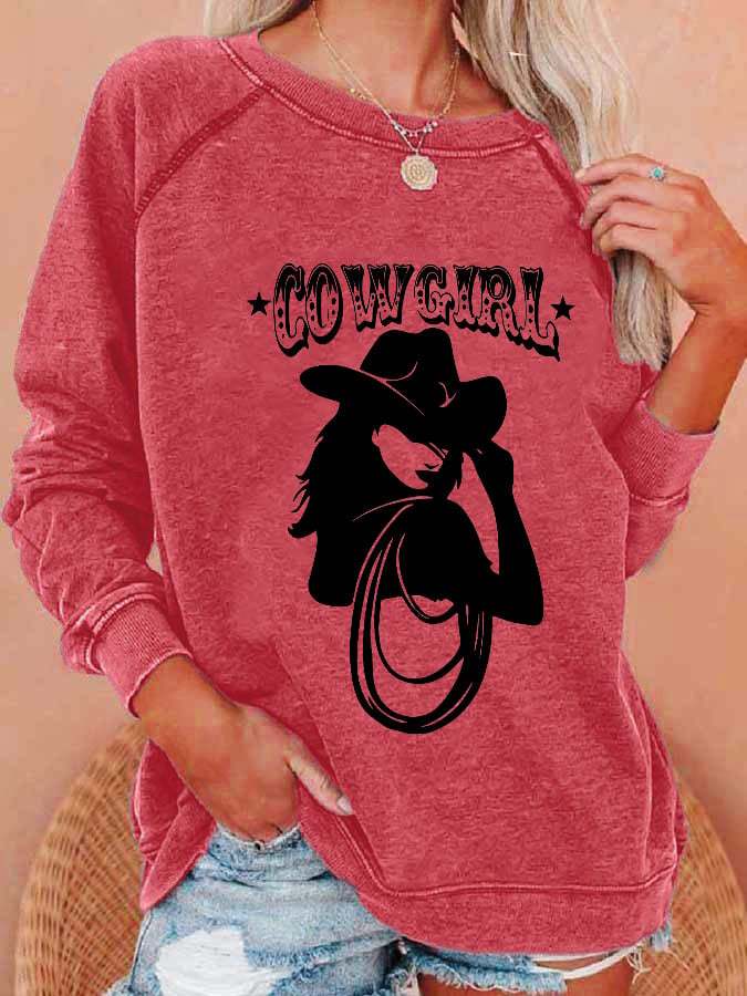Women's Western Cowgirl Print Casual Crew Neck Sweatshirt