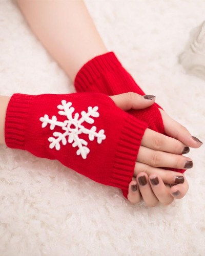 Knitted Half Finger Christmas Colorful Warm Gloves