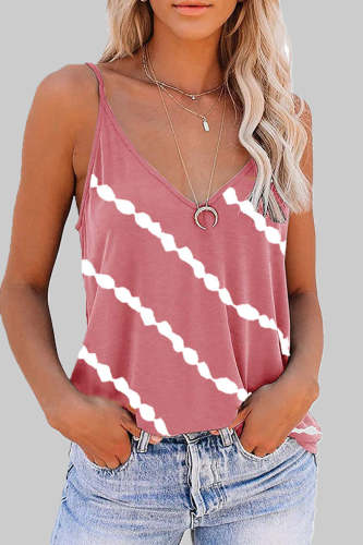 Fashion Casual Striped Print Split Joint V Neck Tops(6 colors)