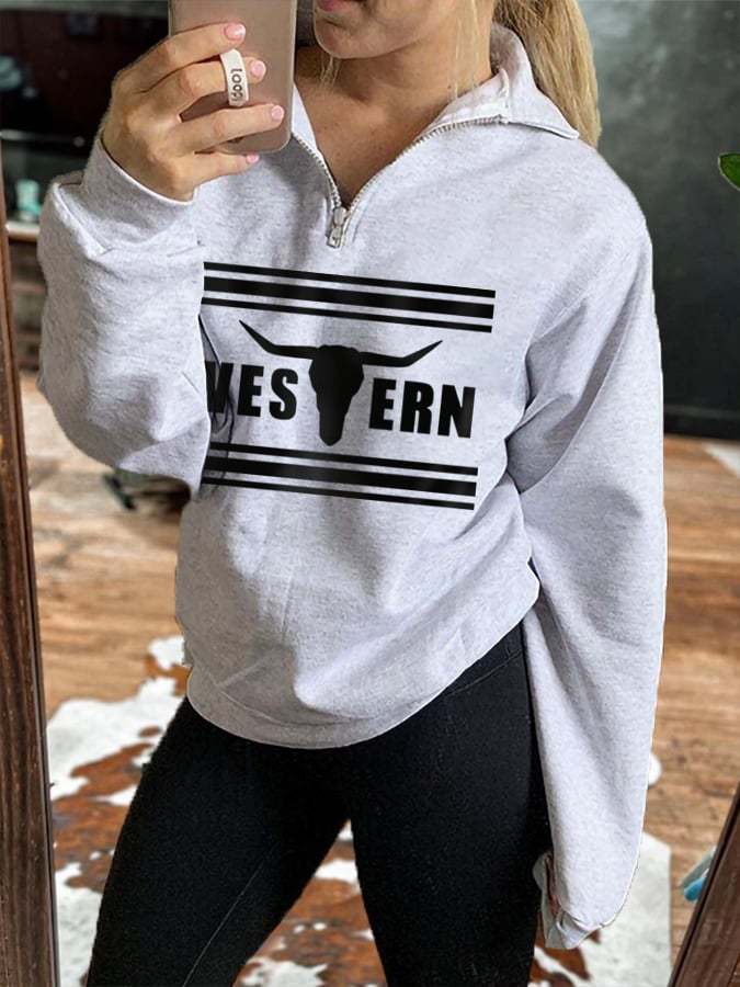 Women's Western Casual Zipper Neck Sweatshirt