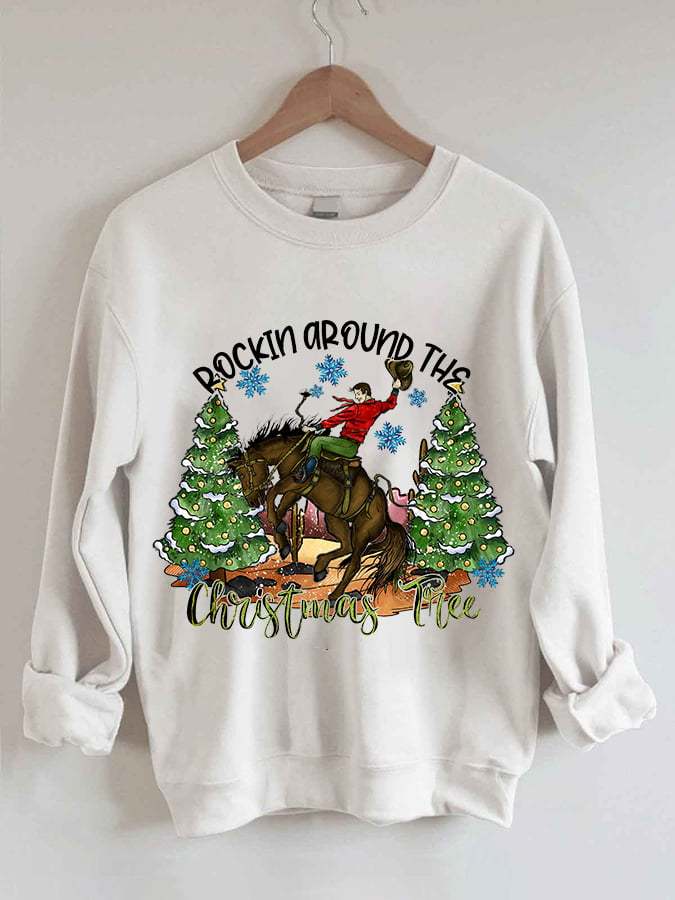 Women's Western and Christmas Combine  ROCKIN AROUND THE CHRISTMAS TREE  Print Sweatshirt