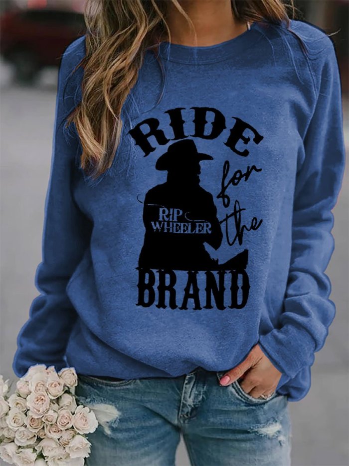 Women's Western Rip Wheeler Ride For The Brand Denim Print Sweatshirt