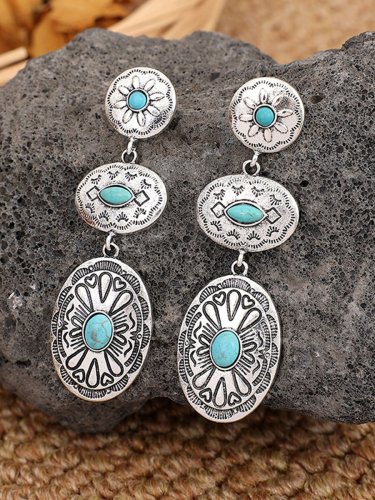 Western Cowboy Retro Turquoise Ethnic Exaggerated Alloy Earrings