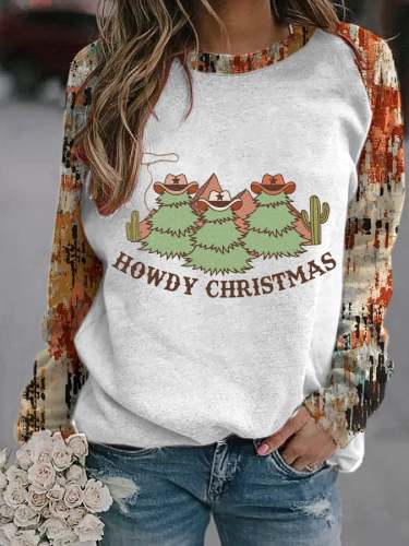 Women's Western Howdy Christmas Tree Print Sweatshirt