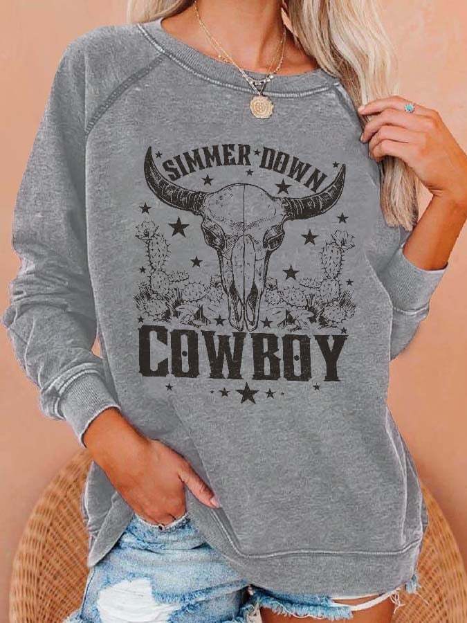 Simmer Down Cowboy  Print Long Sleeve Sweatshirt