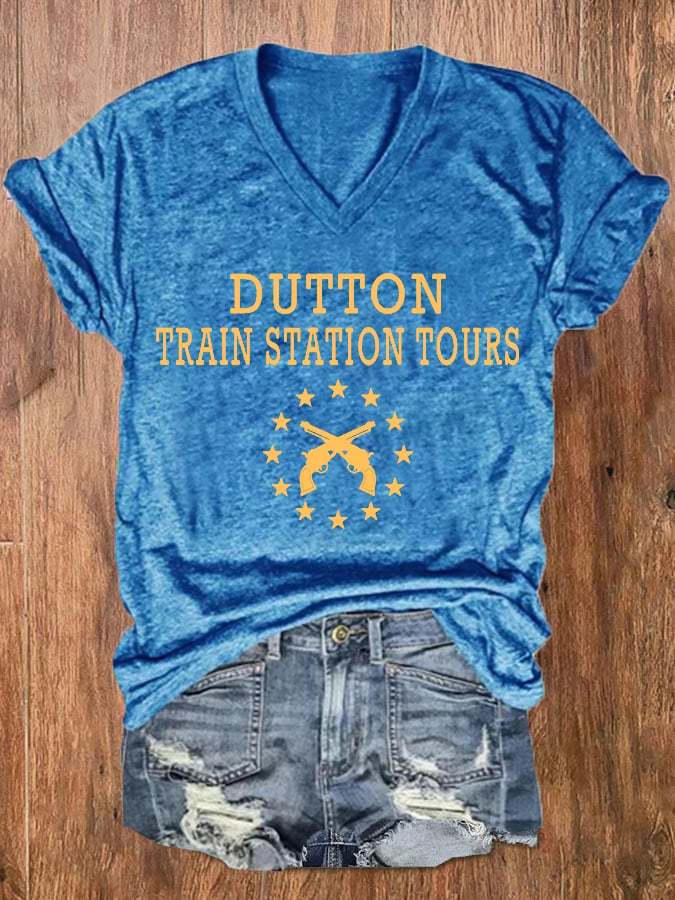 Women's DUTTON TRAIN STATION TOURS  V-Neck Tee