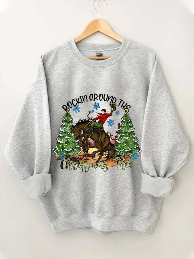 Women's Western and Christmas Combine  ROCKIN AROUND THE CHRISTMAS TREE  Print Sweatshirt