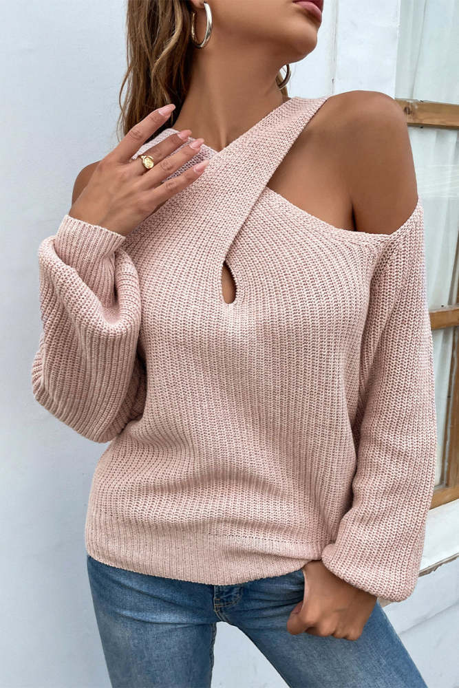 Fashion Solid Solid Color Halter Sweaters(4 colors)