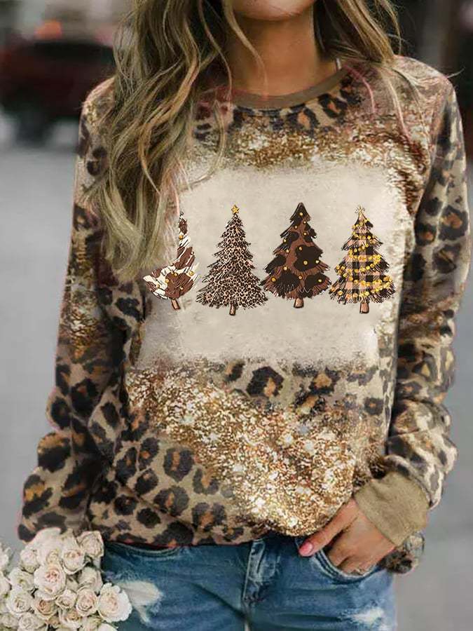 Women's Christmas Tree Leopard Print Casual Sweatshirt