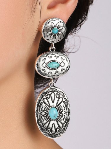 Western Cowboy Retro Turquoise Ethnic Exaggerated Alloy Earrings