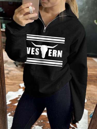 Women's Western Casual Zipper Neck Sweatshirt