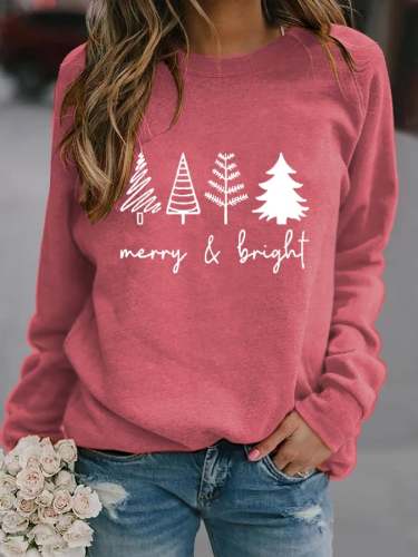 Merry And Bright Women's Christmas Print Long Sleeve Sweatshirt