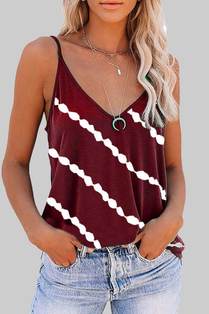 Fashion Casual Striped Print Split Joint V Neck Tops(6 colors)