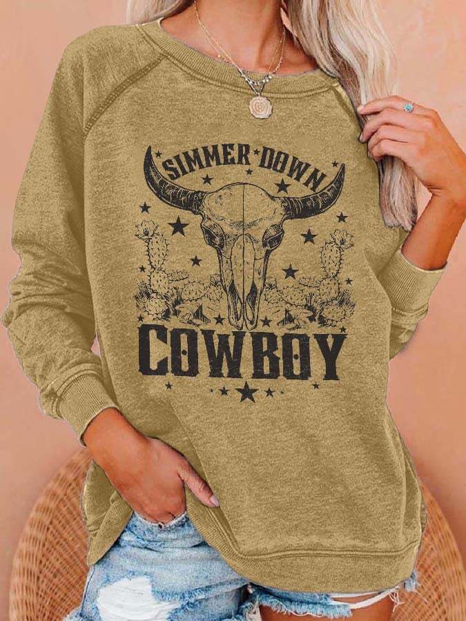 Simmer Down Cowboy  Print Long Sleeve Sweatshirt