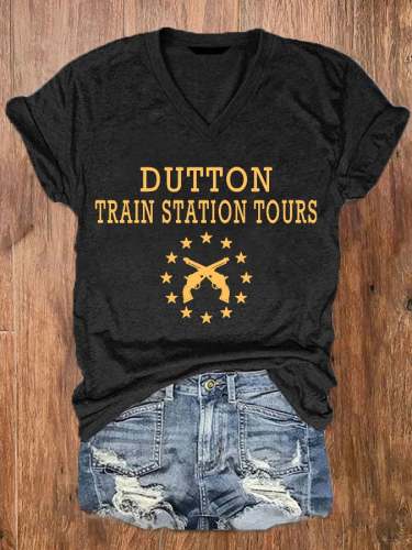 Women's DUTTON TRAIN STATION TOURS  V-Neck Tee