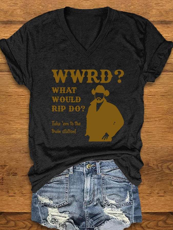 Women's Western Series TV Series Print V-Neck T-Shirt