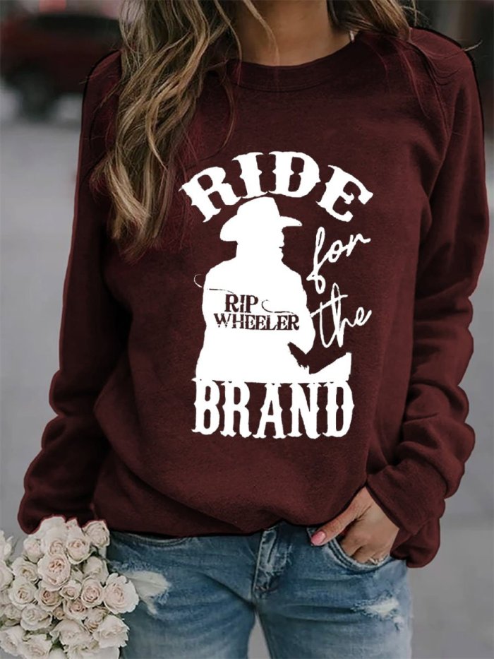 Women's Western Rip Wheeler Ride For The Brand Denim Print Sweatshirt