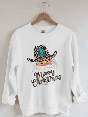 Women's Christmas Leopard Santa Claus Print Sweatshirt