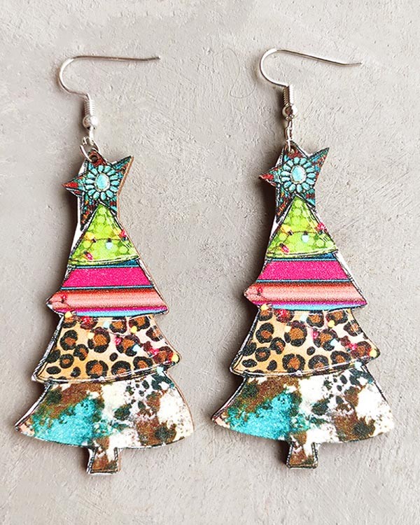 Christmas Leopard Western Vintage Christmas Tree Earrings