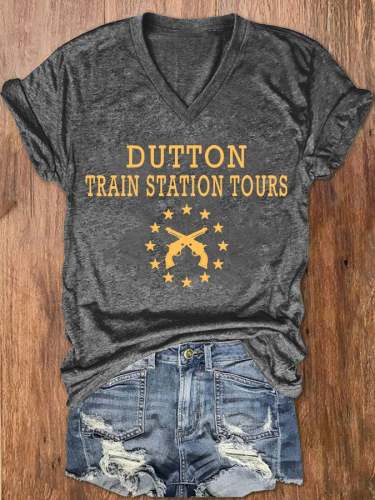 Women's DUTTON TRAIN STATION TOURS  V-Neck Tee