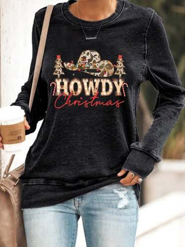 Women's Western Howdy Christmas Print Casual T-Shirt