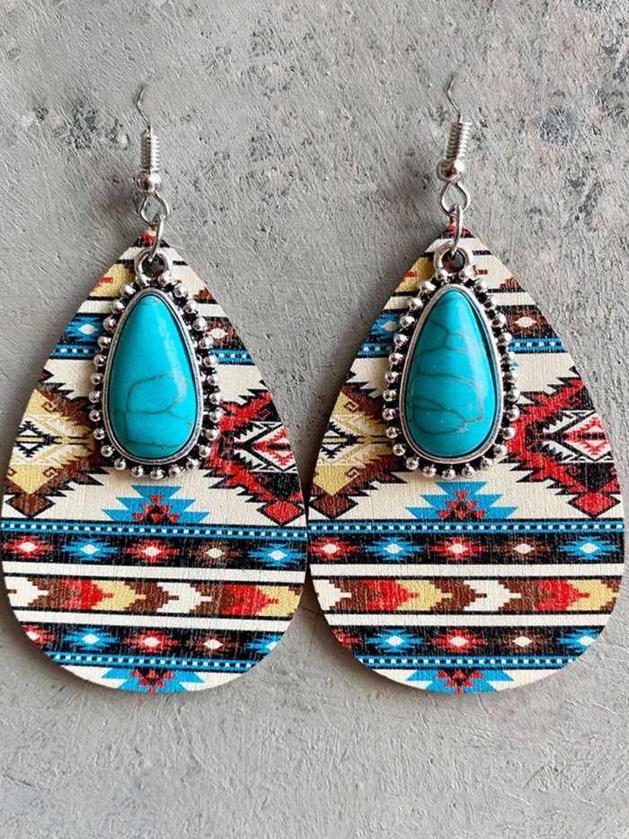 Western Denim Turquoise Ethnic Alloy Earrings