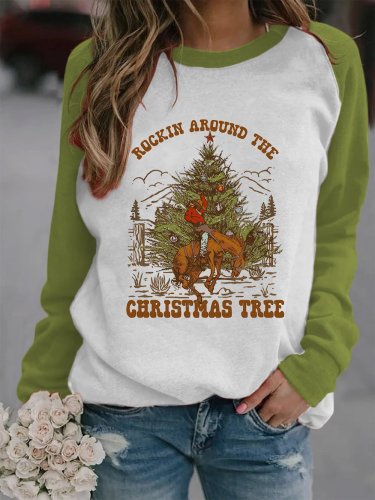 Women's Western and Christmas Combine  ROCKIN AROUND THE CHRISTMAS TREE  Print Sweatshirt